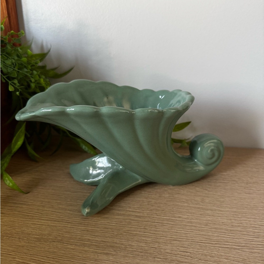 Elegant Green Ceramic Horn Vase